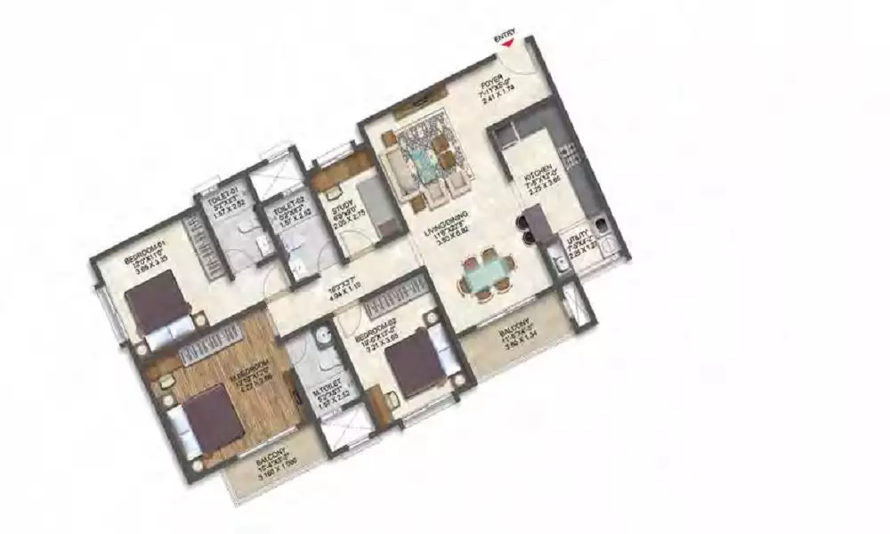 3 BHK Prima floor plan