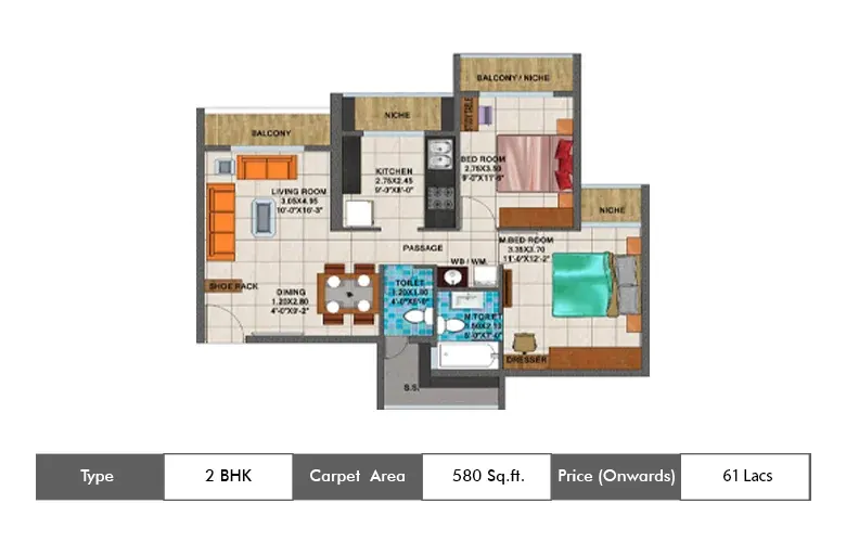 2 BHK Standard floor plan