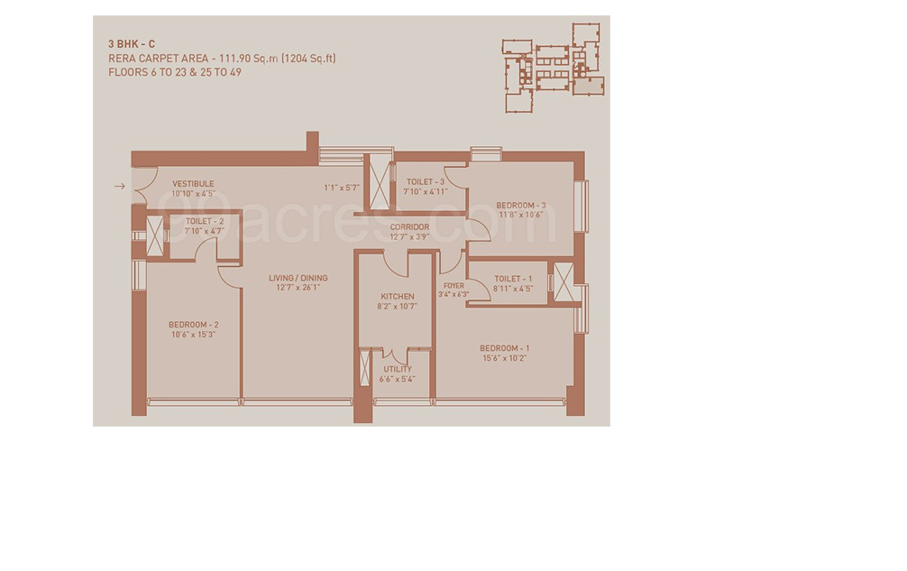 3 BHK - C floor plan