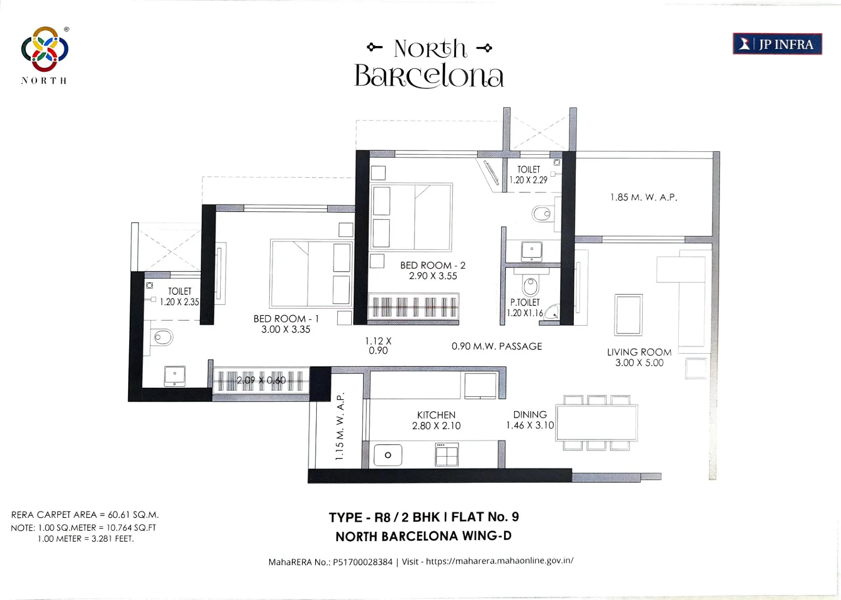 2BHK floor plan in Mira Road East