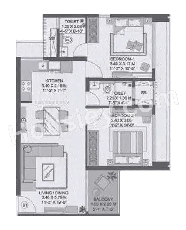2BHK floor plan in Sewri West