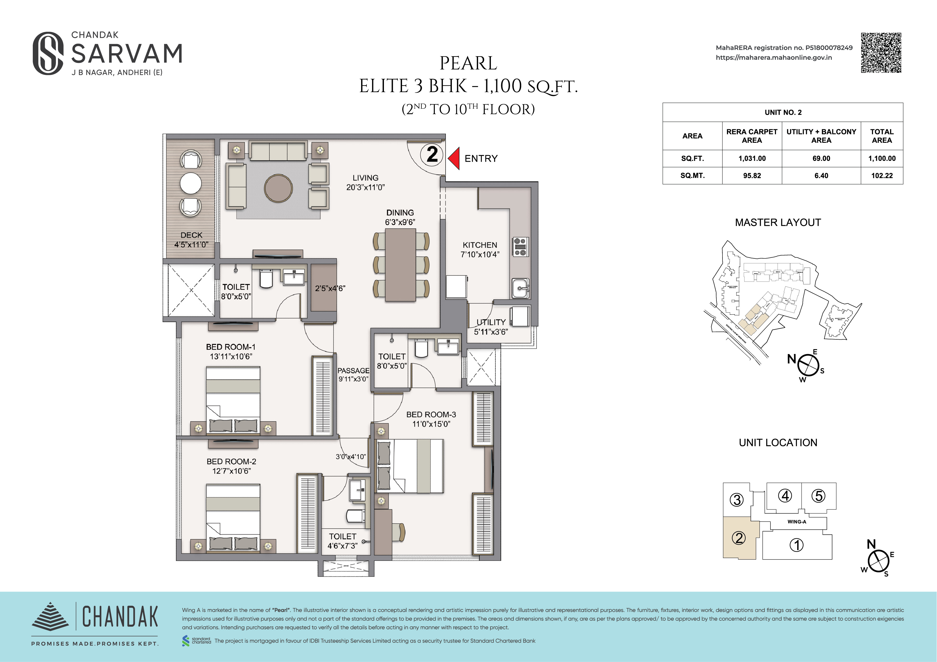 3BHK floor plan in Andheri East