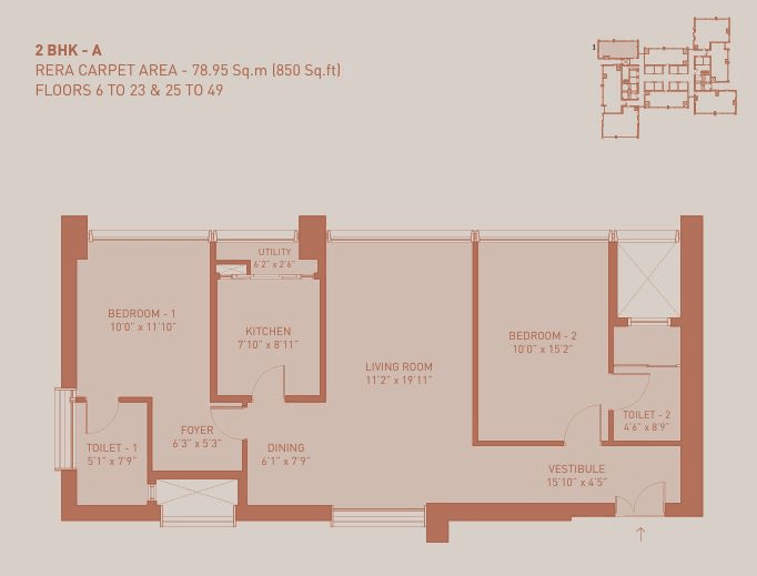 2 BHK - D floor plan