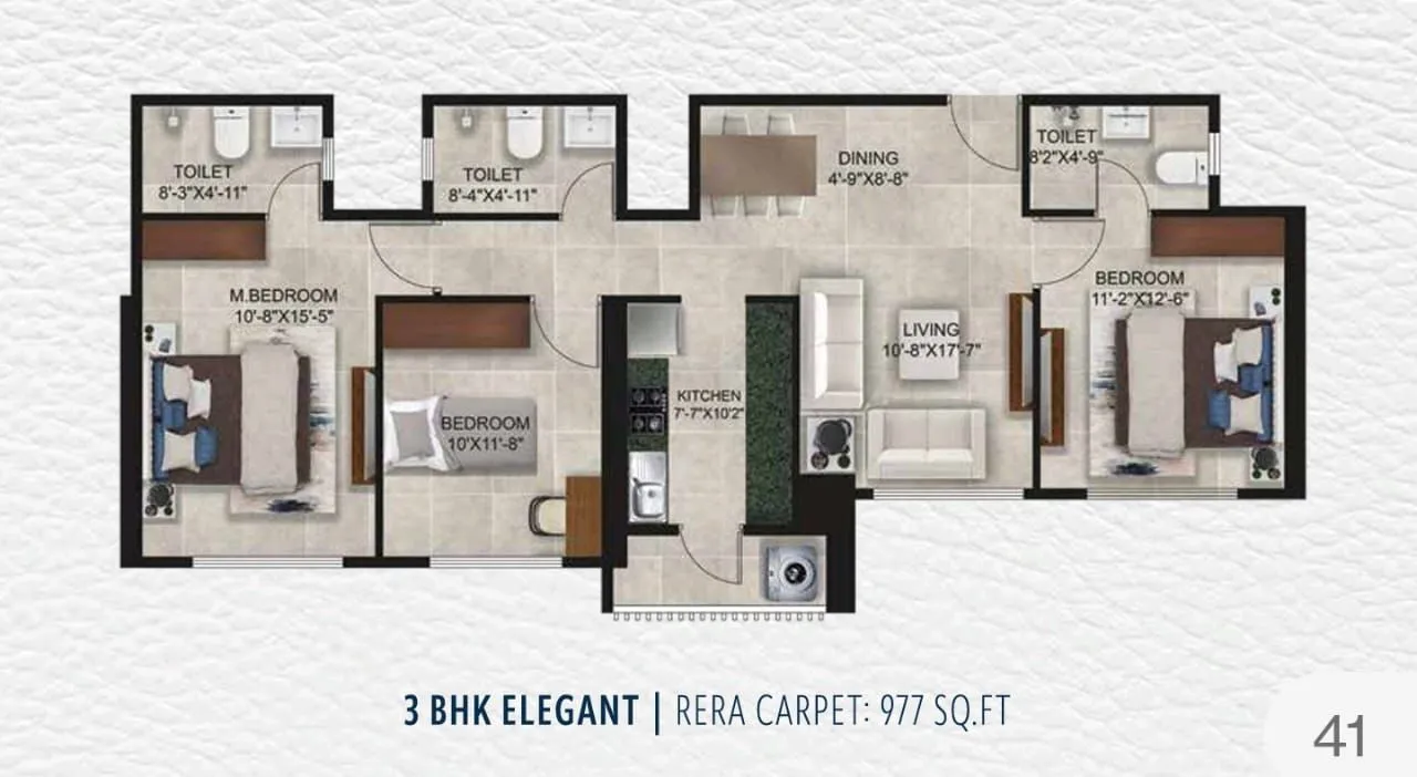 3BHK floor plan in Wadala East