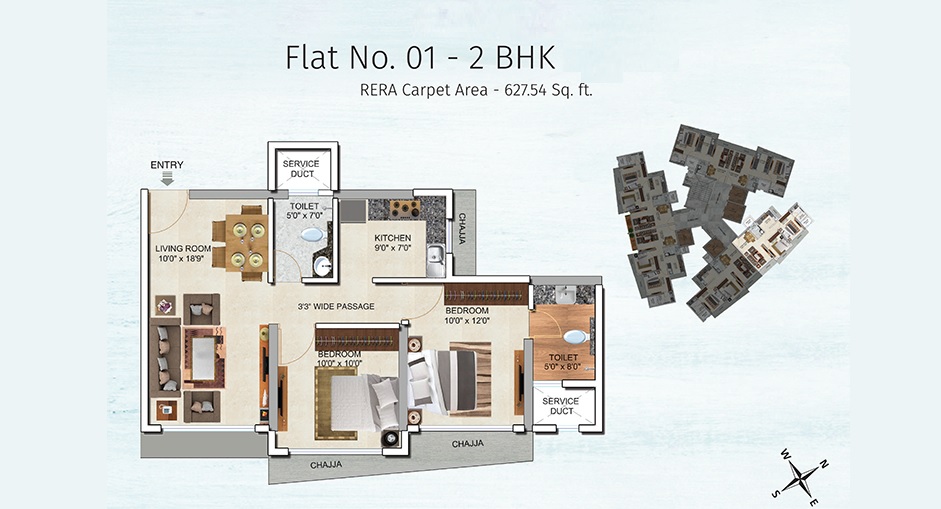 2BHK floor plan in Chembur East
