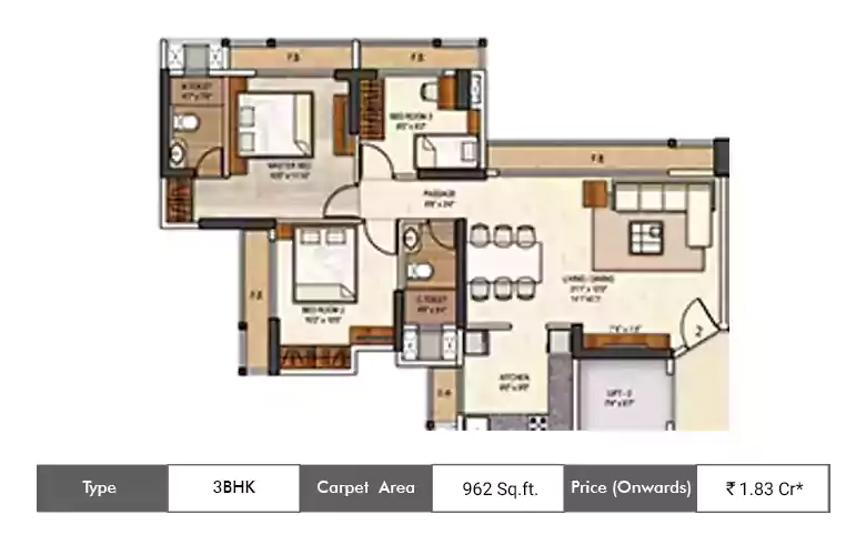 3 BHK Ultima floor plan