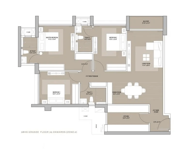 3 BHK Standard floor plan