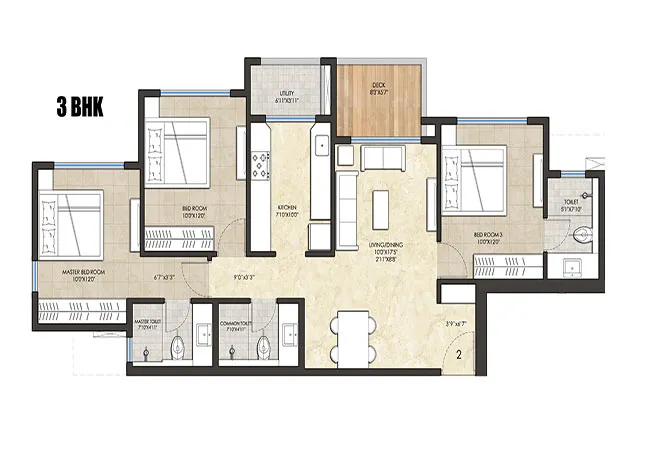 3BHK floor plan in Mira Road East