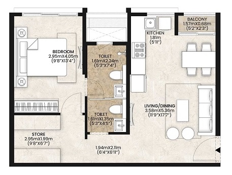 1 BHK Standard floor plan