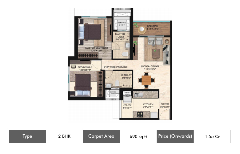 2 BHK Standard floor plan