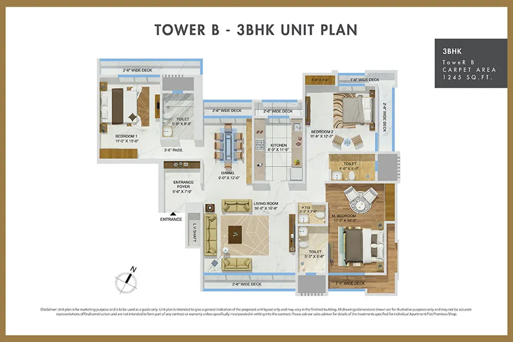 3BHK floor plan in Thane West