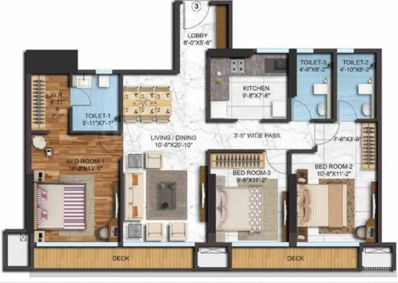 3BHK floor plan in Andheri West